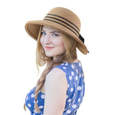 Sun Hats for Women,Wide Brimed Beach Sun Straw Hat UV UPF50, Foldable Straw Fedora Panama hat A-Brown